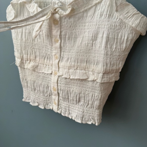 American Eagle AE Smocked Ruffle Crop Tank Top in White. NWT. Women’s Small - Picture 8 of 14